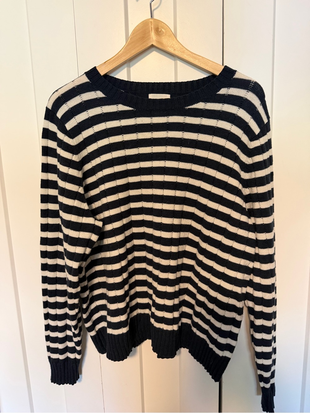 Caslon Navy Blue and White Striped Crewneck Sweater